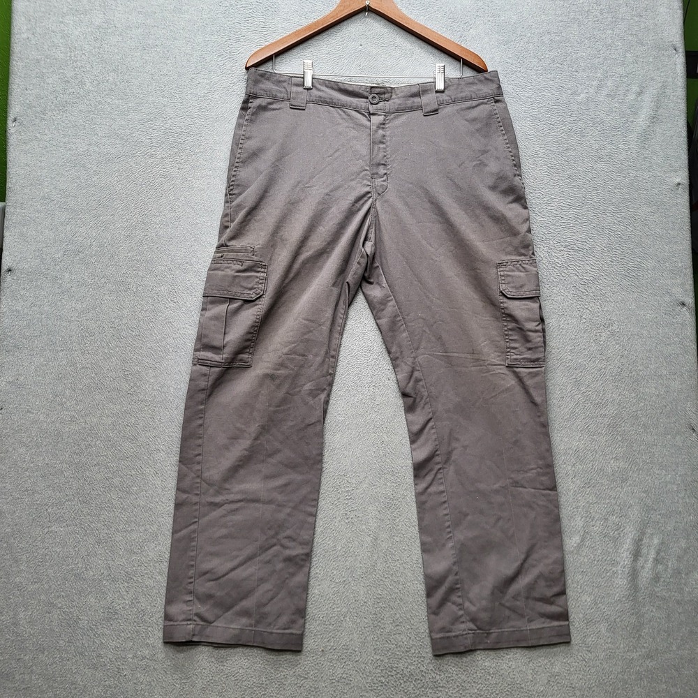 Dickies Men Pants 36X30 Gray Cargo Twill FLEX Regular Straight Button 28" READ
